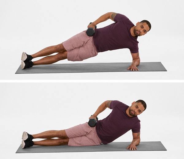 Bài tập bụng với tạ đơn Side Plank With Hip Lift