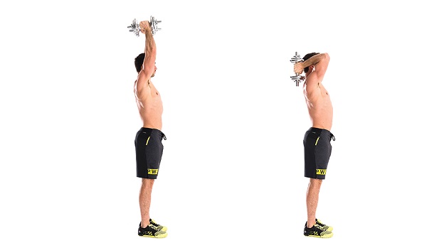 Bài tập tay sau Standing Dumbbell Tricep (Đứng duỗi tạ sau đầu)