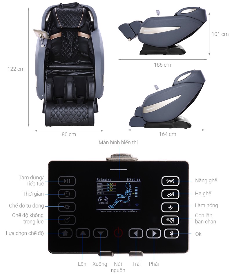 Hệ thống điều khiển Ghế Massage Cao Cấp Airbike Sport MK278 dễ dàng sử dụng