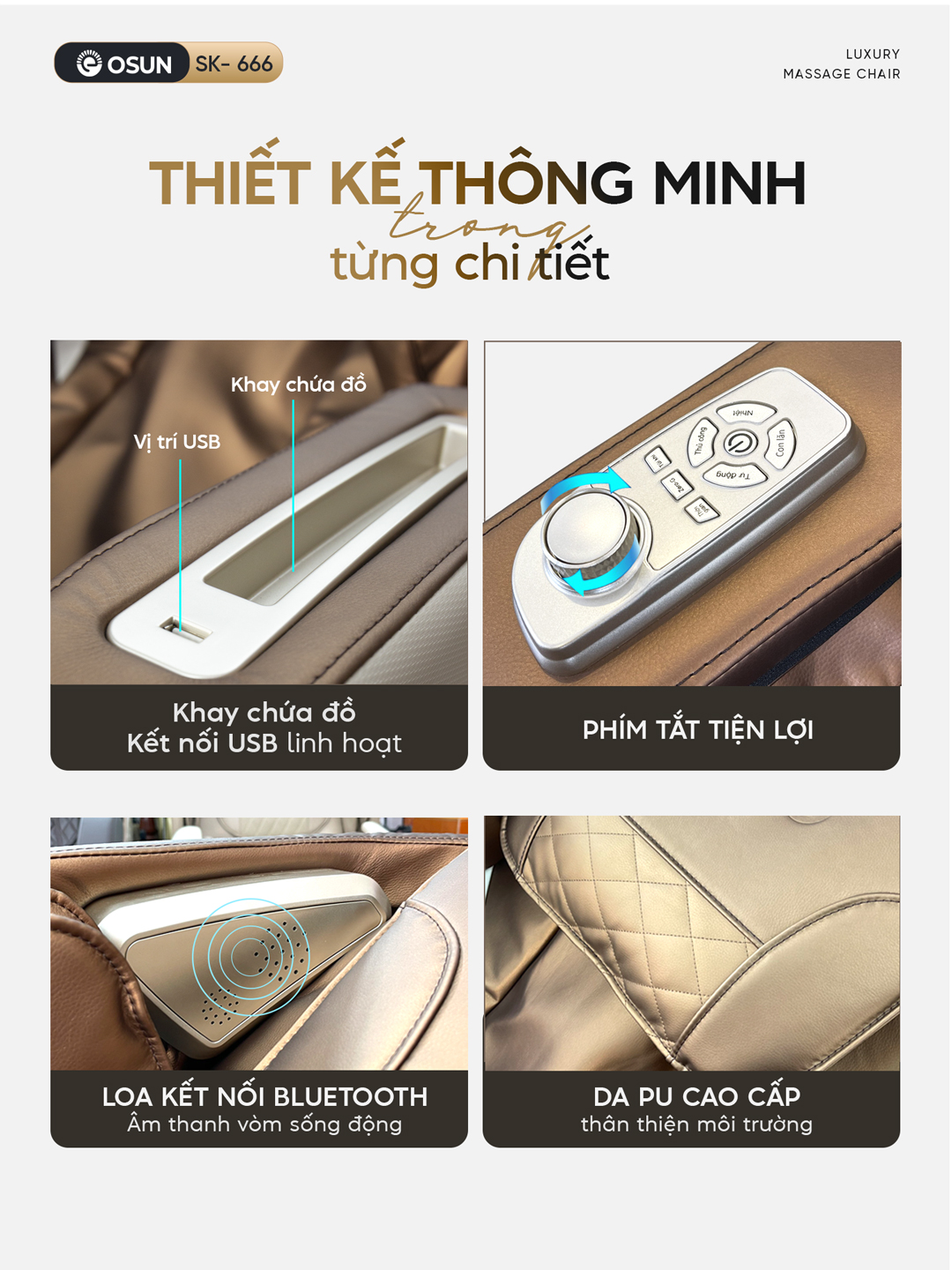 Ghế OSUN SK-666 thiết kế thông minh đến từng chi tiết