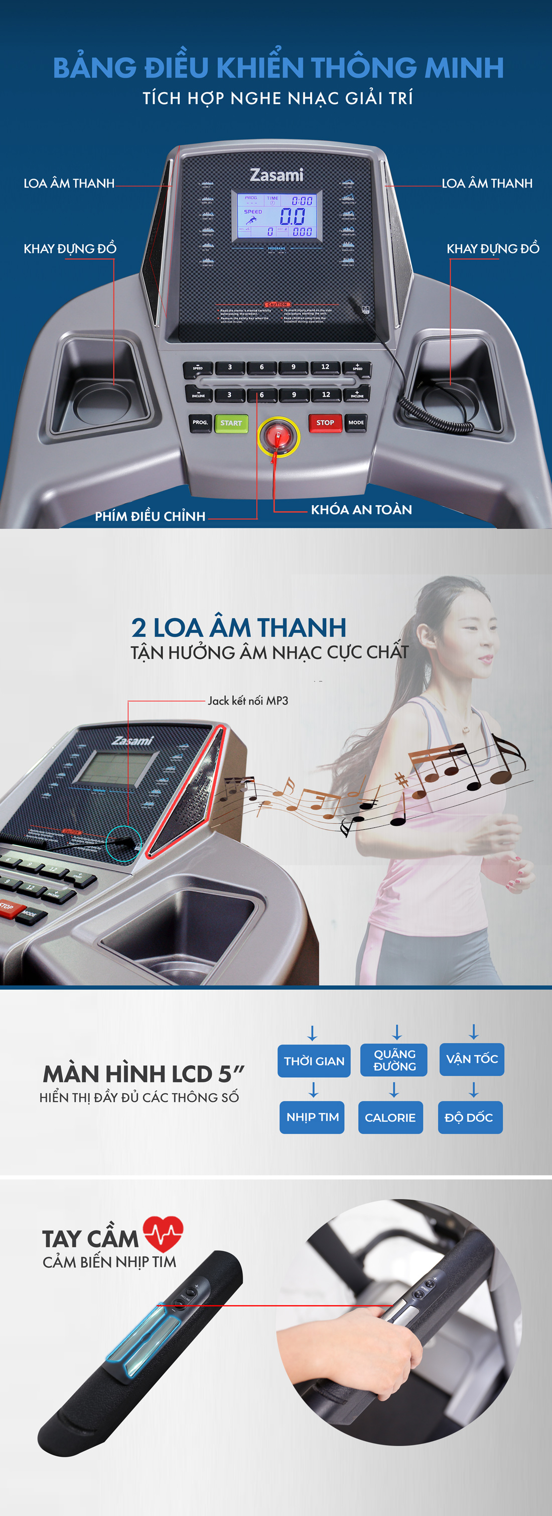 Máy chạy bộ đa năng Zasami KZ-S182 đa tính năng sử dụng hiện đại tiện lợi nhất