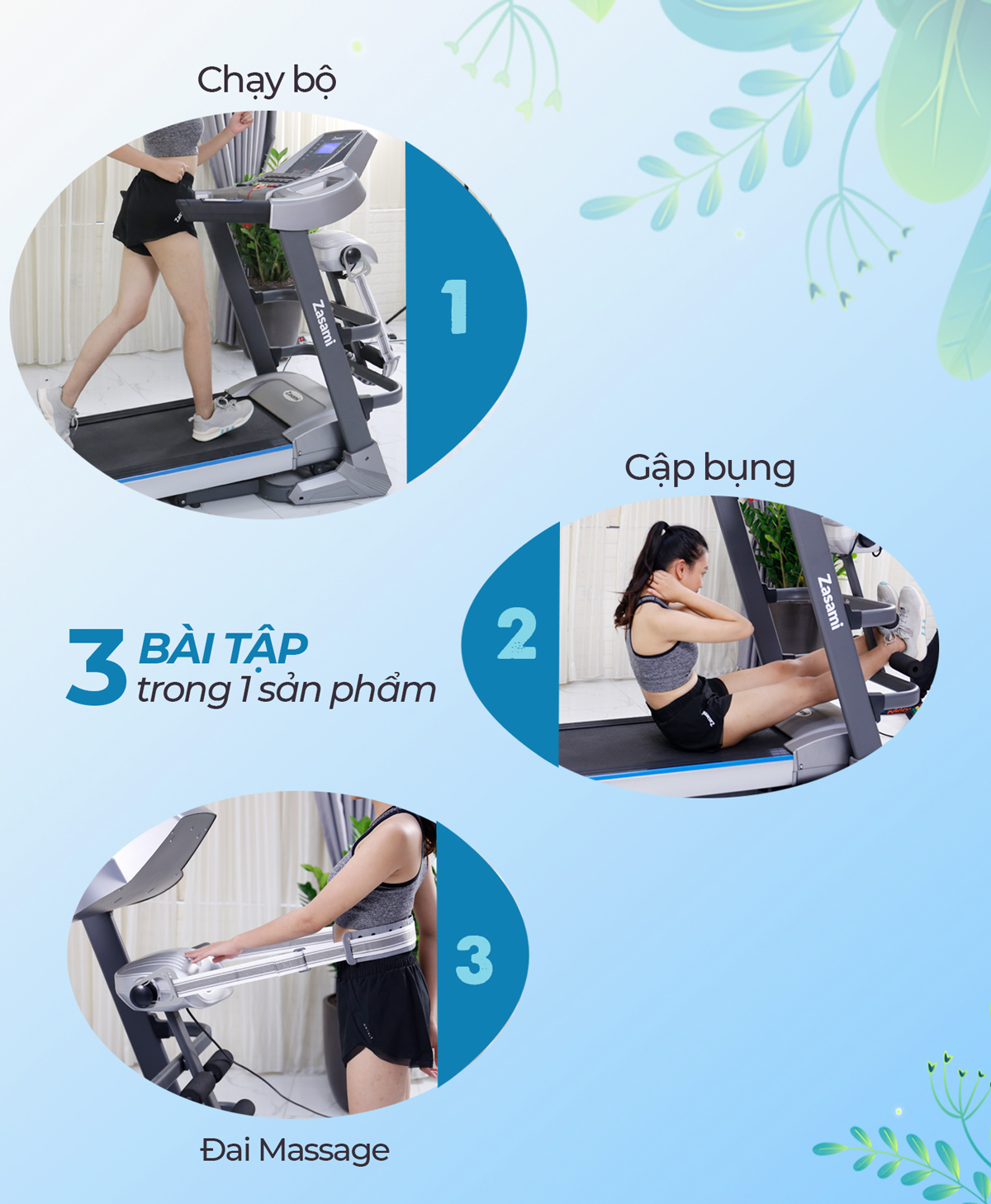 Máy chạy bộ đa năng Zasami KZ-S182  tích hợp chức năng tập luyện hiệu quả