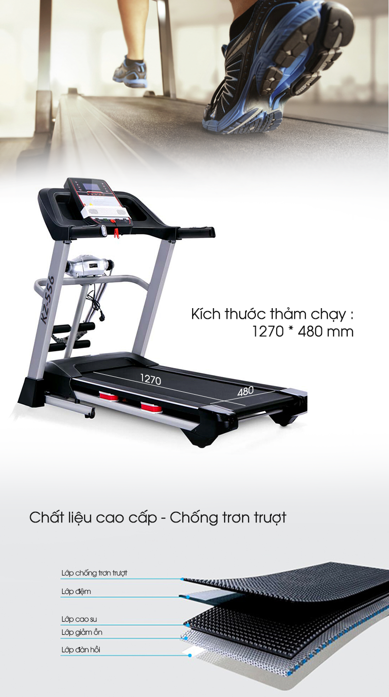 Máy chạy bộ đa năng Zasami KZ-556 nâng niu đôi bàn chân