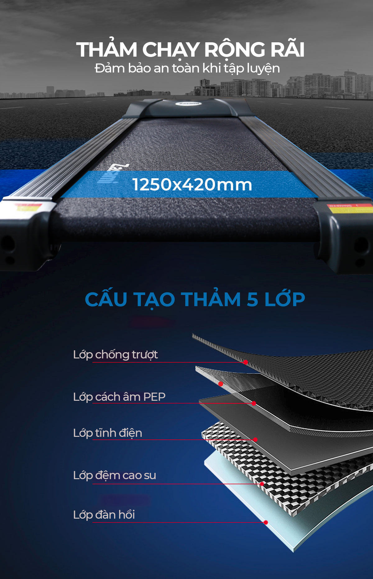 Zasami KZ-S181 thiết kế thảm chạy an toàn tiện lợi