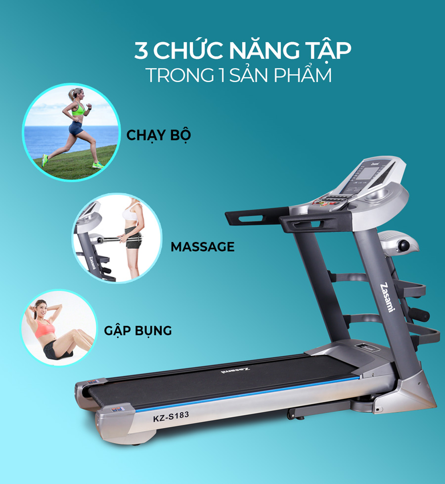 Tập hợp 3 chức năng trong một máy chạy bộ đa năng Zasami KZ-S183