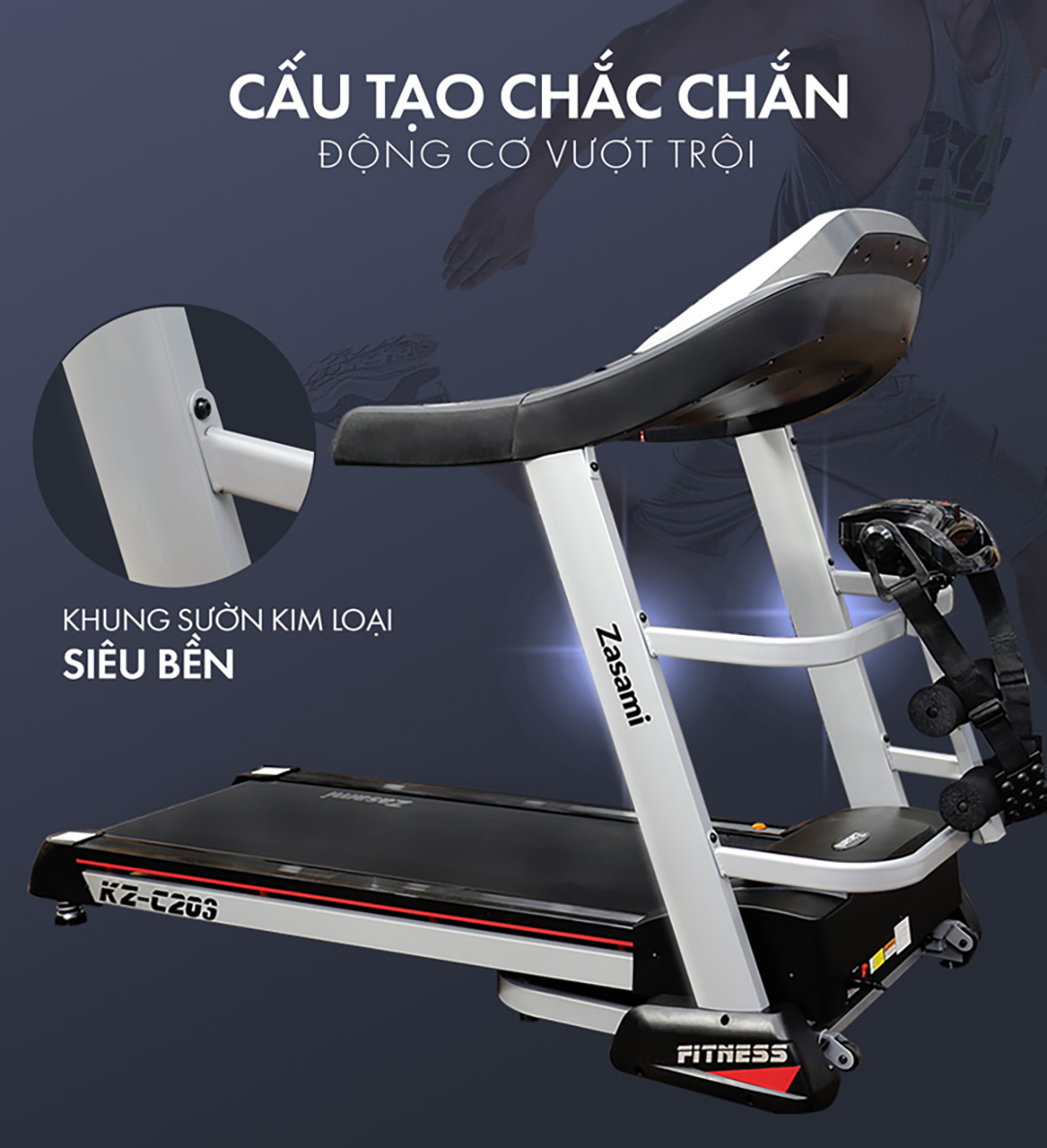 Máy chạy bộ đa năng Zasami KZ-C203 có cấu tạo chắc chắn