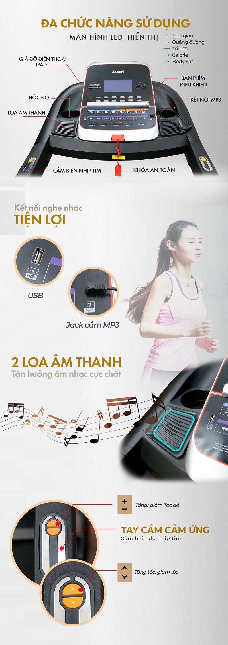 Đa chức năng cùng máy chạy bộ đa năng Zasami KZ-C203