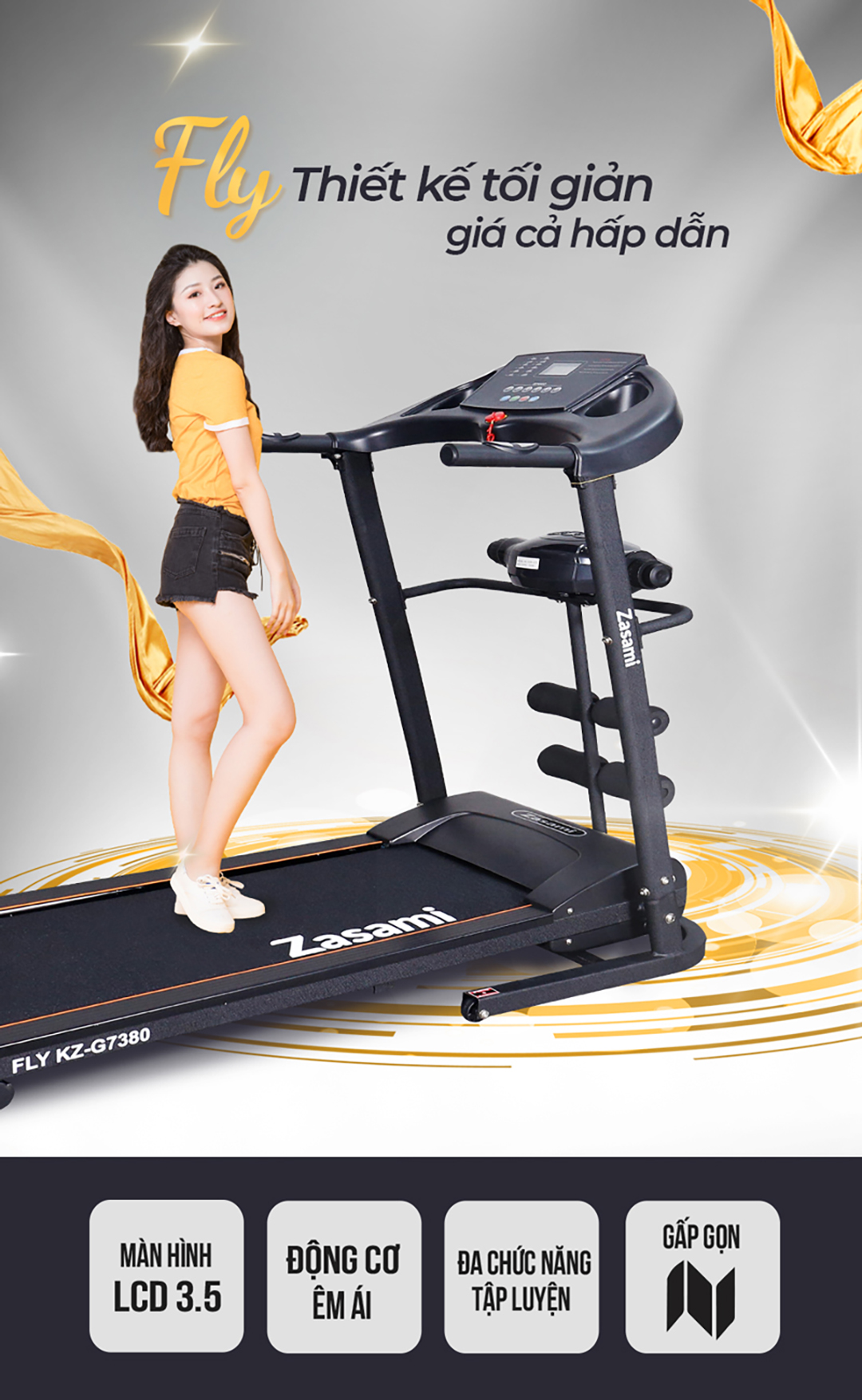 Máy chạy bộ đa năng Zasami Fly KZ-G7380 thiết kế đơn giản giá thành hấp dẫn