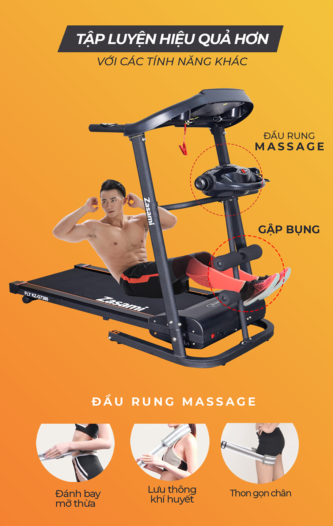 Tập luyện hiệu quả đủ chức năng với máy chạy bộ đa năng Zasami Fly KZ-G7380