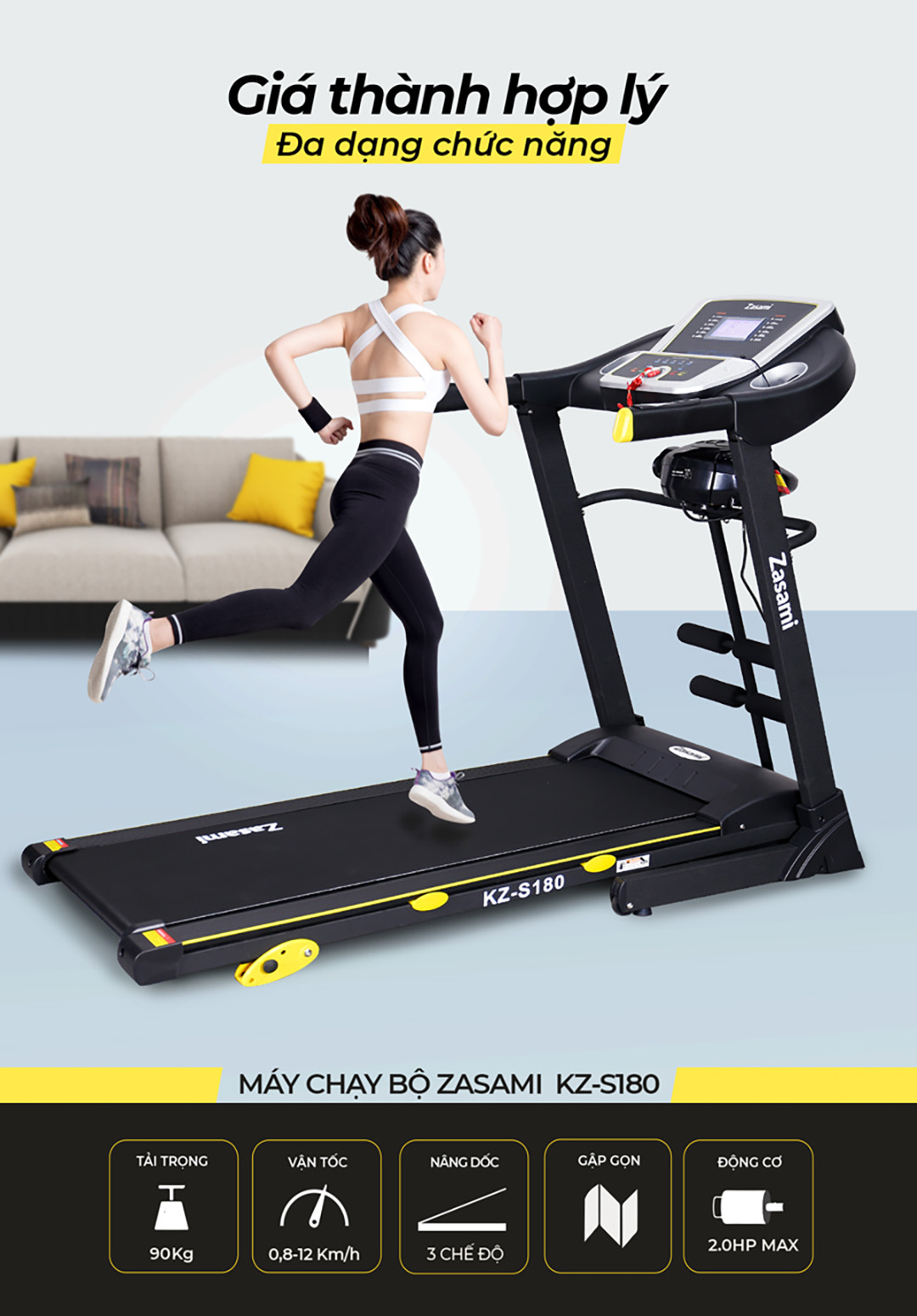 Máy chạy bộ điện Zasami KZ-S180 giá thành phù hợp