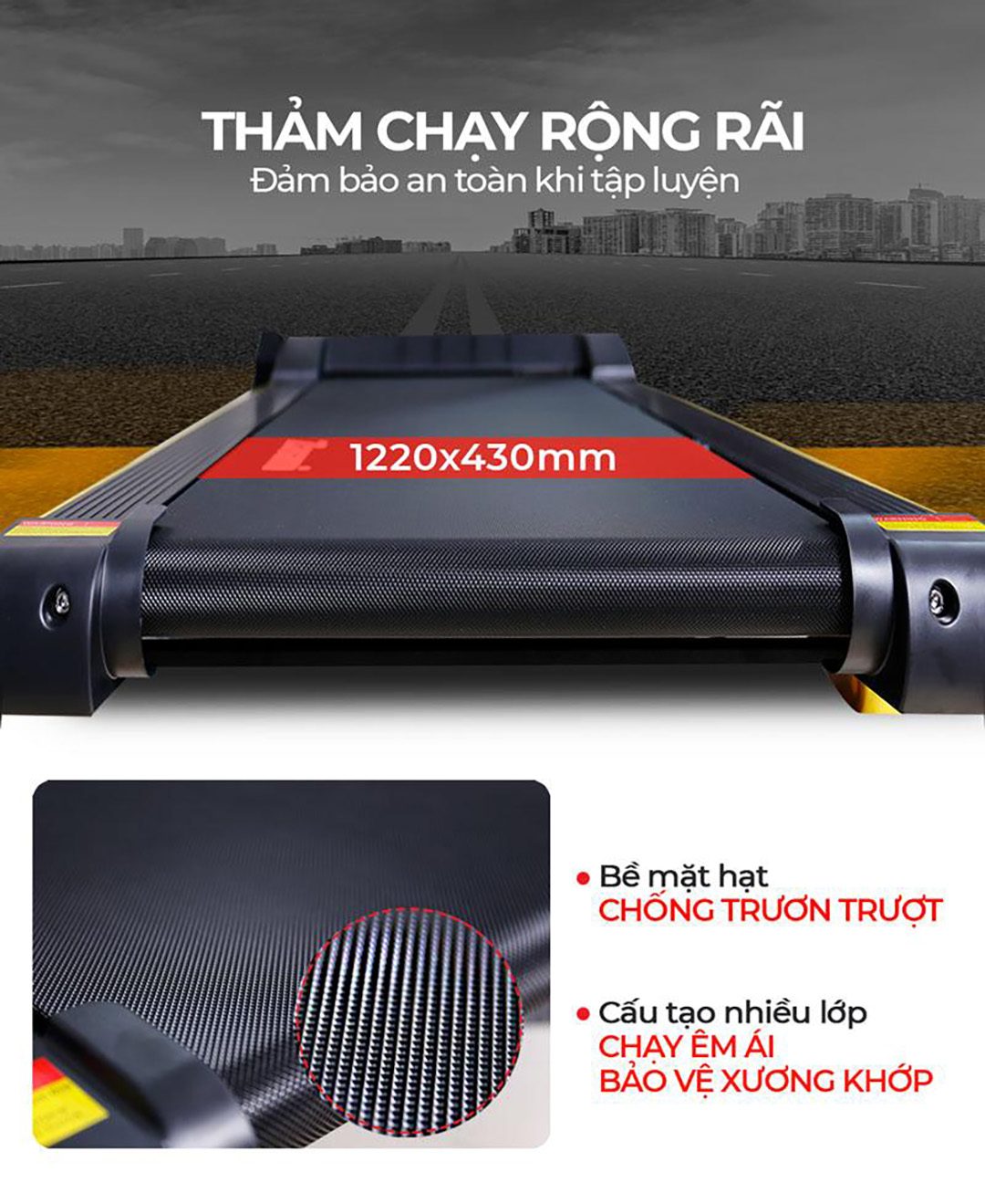 Zasami KZ-S180 có thảm chạy đảm bảo an toàn cho người tập