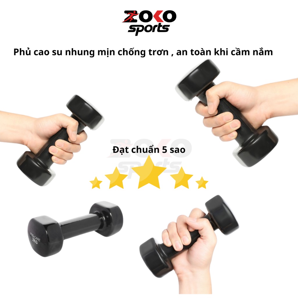 Tạ tay nữ 2kg phủ cao su nhung mịn chống trơn