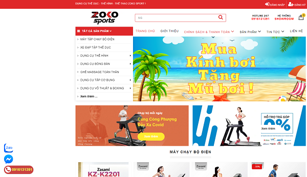 Trang chủ website ZOKO SPORT bán dụng cụ tập gym tại nhà và phòng tập 