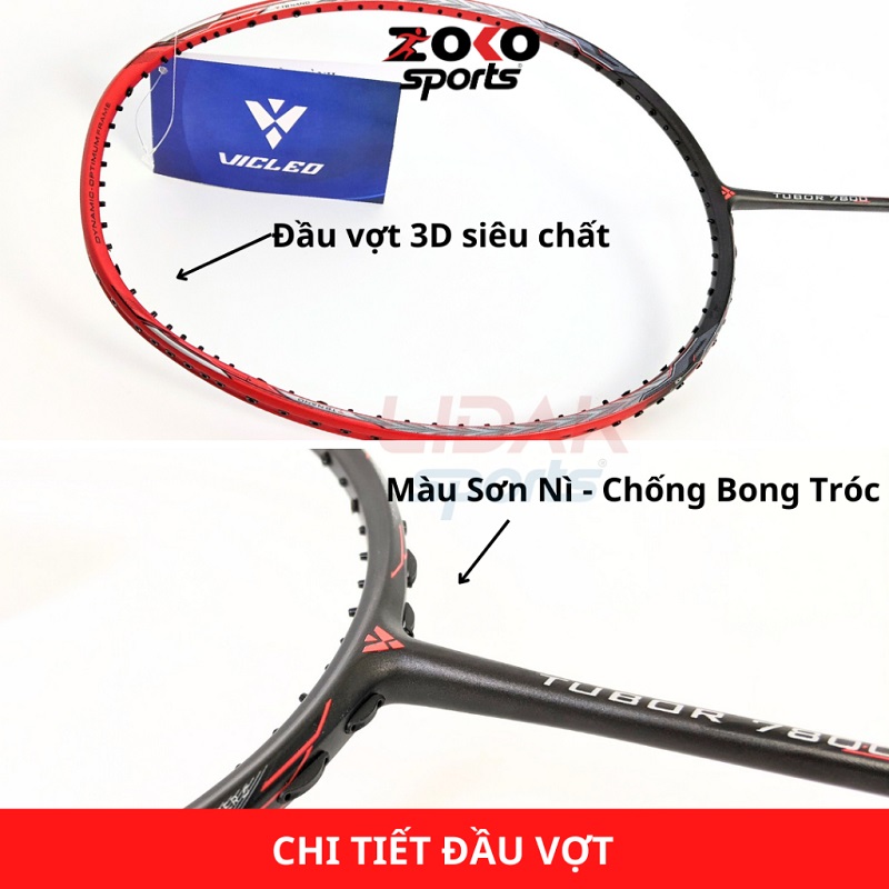 Chi tiết đầu vợt cầu lông Vicleo Tubor 7800 mức căng 10kg 11kg khung carbon