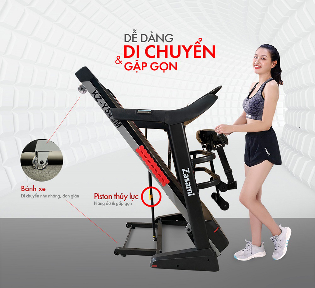 Máy chạy bộ đa năng Zasami KZ-Y545M dễ dàng di chuyển và gấp gọn