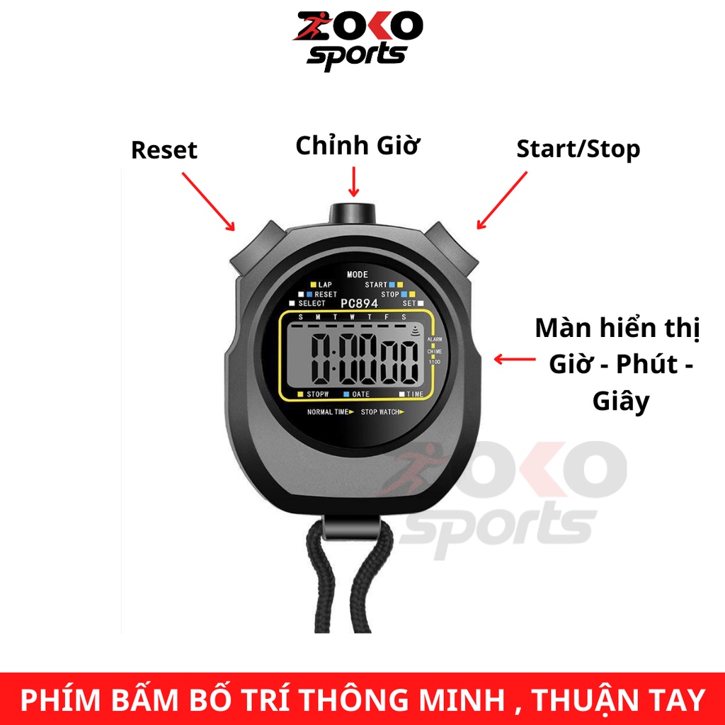 Đồng hồ bấm giây pc894 có phím bấm bố trí thông minh linh hoạt