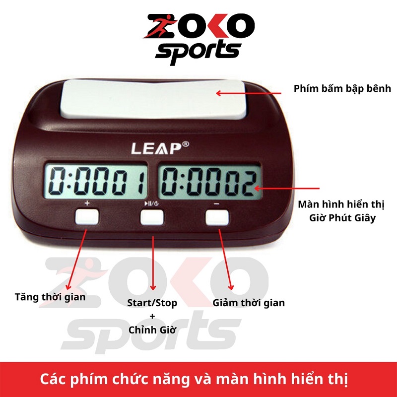 Các phím chức năng cùng màn hình đồng hồ thi đấu cờ vua, cờ tướng leap pq9907s