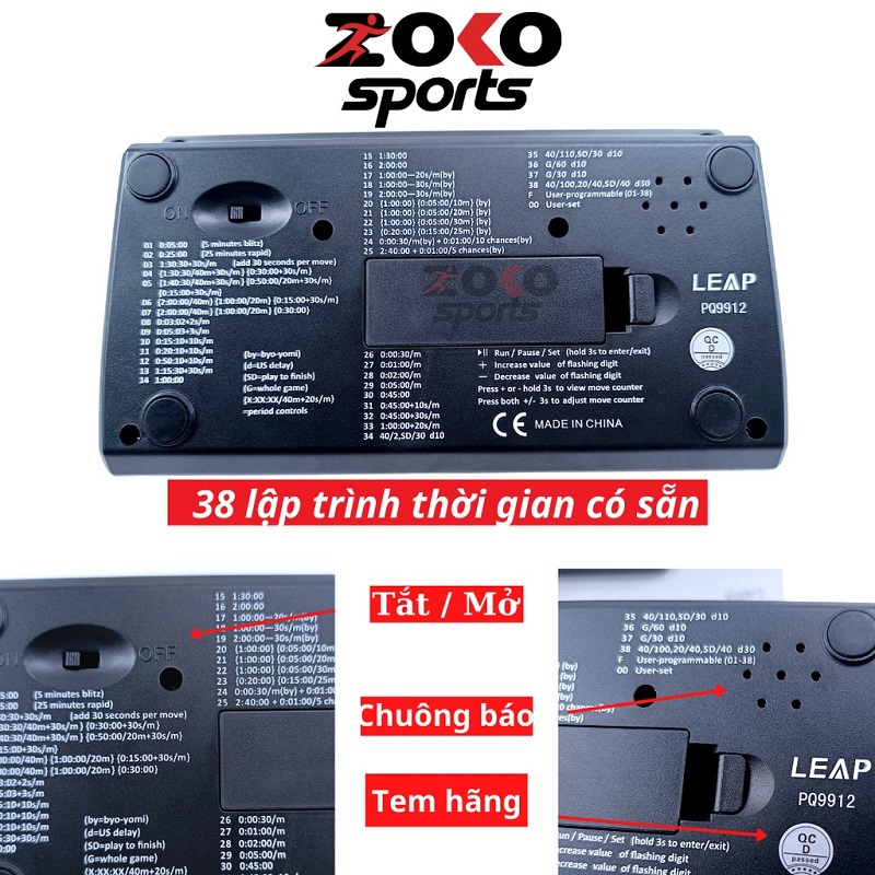 Thông số kỹ thuật của đồng hồ thi đấu cờ vua leap pq9912