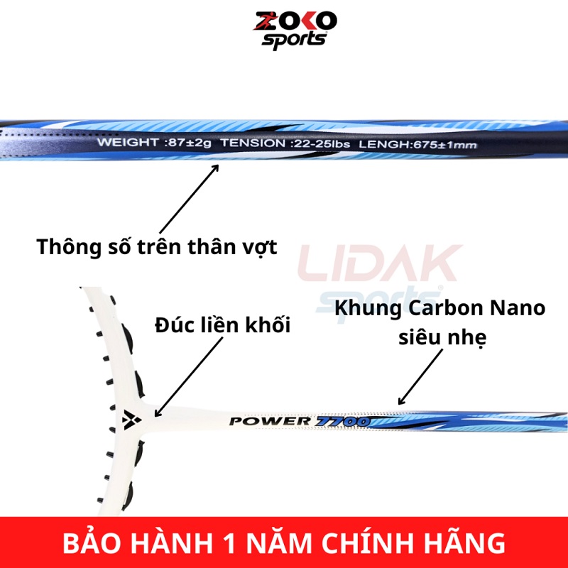 VỢT CẦU LÔNG VICLEO POWER 7700 KHUNG SIÊU NHẸ MỨC CĂNG 9KG 10KG 11KG 12KG 13KG
