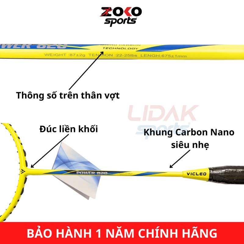 VỢT CẦU LÔNG VICLEO POWER 820 CHÍNH HÃNG GIÁ RẺ MỨC 9KG 10KG 11KG KHUNG CARBON