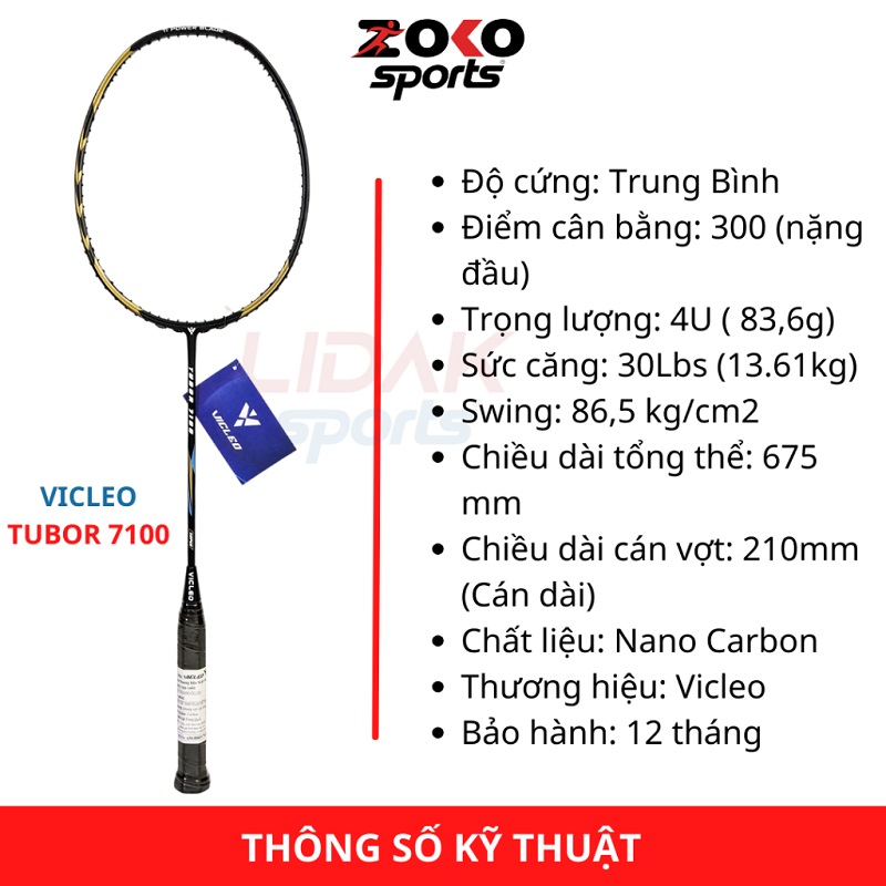 VỢT CẦU LÔNG VICLEO TUBOR 7100 KHUNG CARBON MỨC 10KG 11KG GIÁ RẺ CHÍNH HÃNG