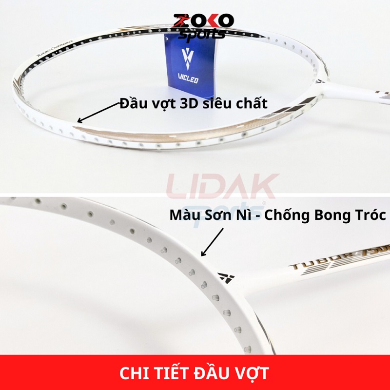 VỢT CẦU LÔNG VICLEO TUBOR 7500 MÀU TRẮNG CHÍNH HÃNG MỨC 10KG 11KG KHUNG CARBON