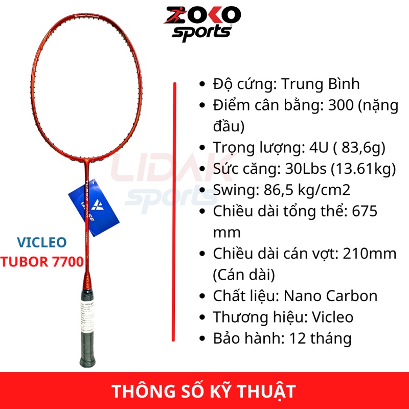 VỢT CẦU LÔNG VICLEO TUBOR 7700 CHÍNH HÃNG MỨC 10KG 11KG KHUNG CARBON