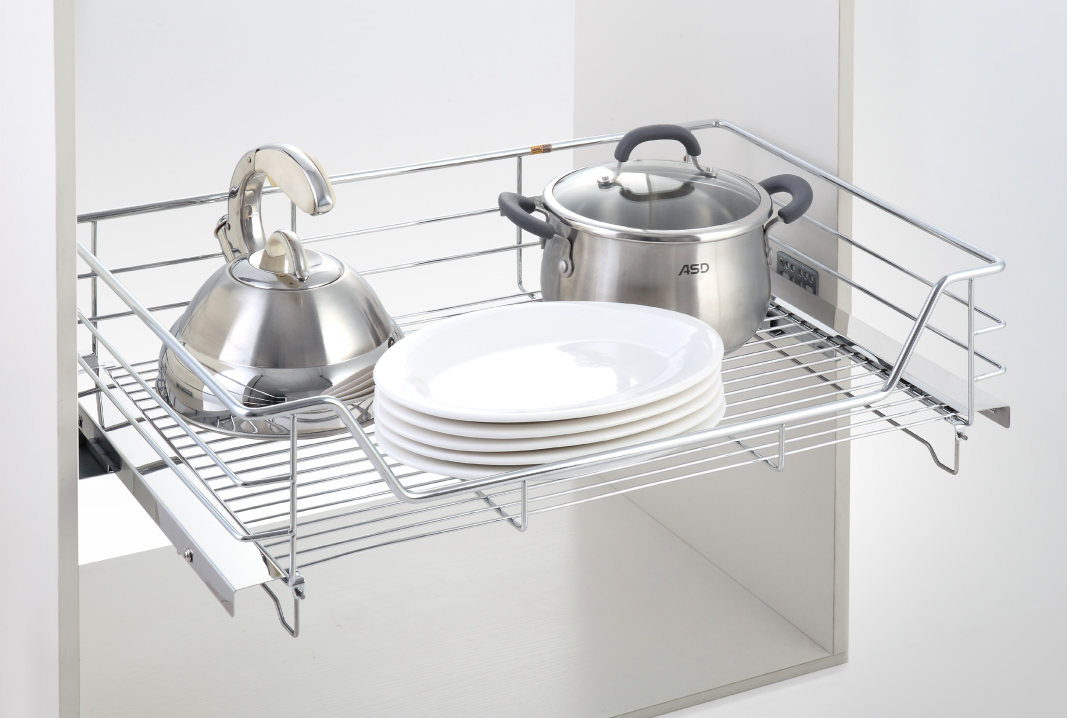 Giá bát đĩa inox nan âm tủ gắn cánh ray giảm chấn EG62 Eurogold