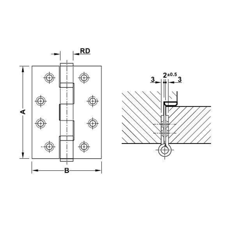Bản lề lá chống cháy-2 vòng bi Inox mờ Häfele 926.98.040