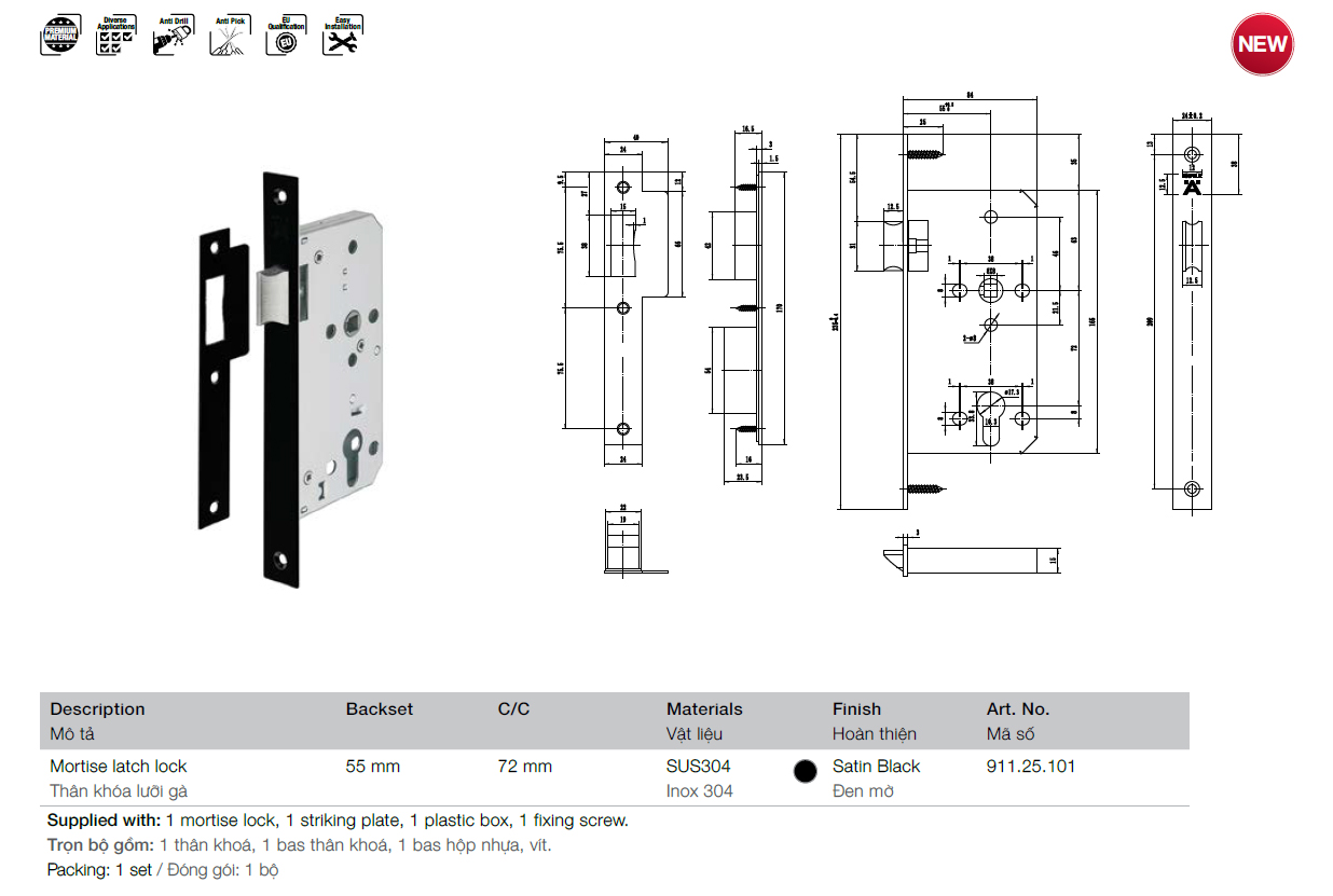 THÂN KHÓA LƯỠI GÀ HAFELE 911.25.101