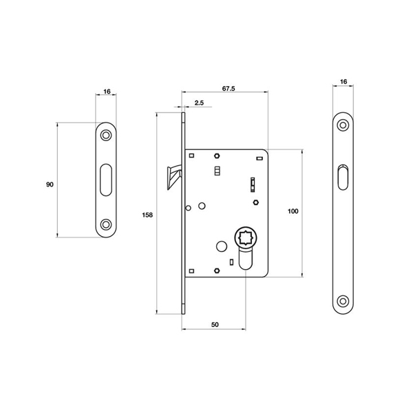 Tay nắm Âm + Thân khóa cho cửa trượt