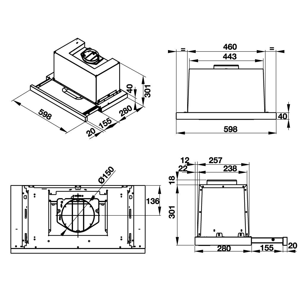 MÁY HÚT MÙI ÂM TỦ HAFELE HH-TG60E 539.81.073