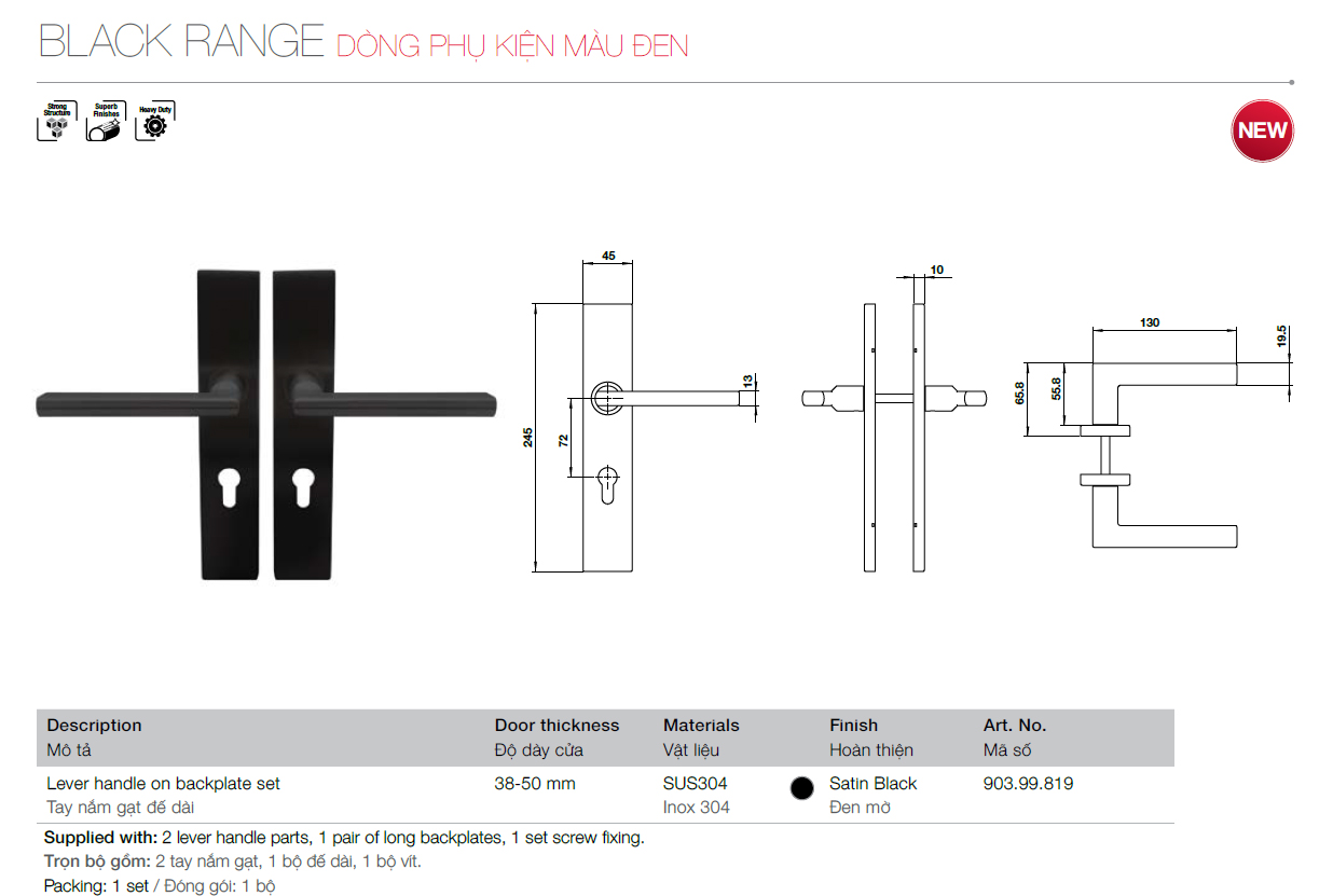 Tay Nắm Gạt Đế Dài C/C 72mm Hafele 903.99.819