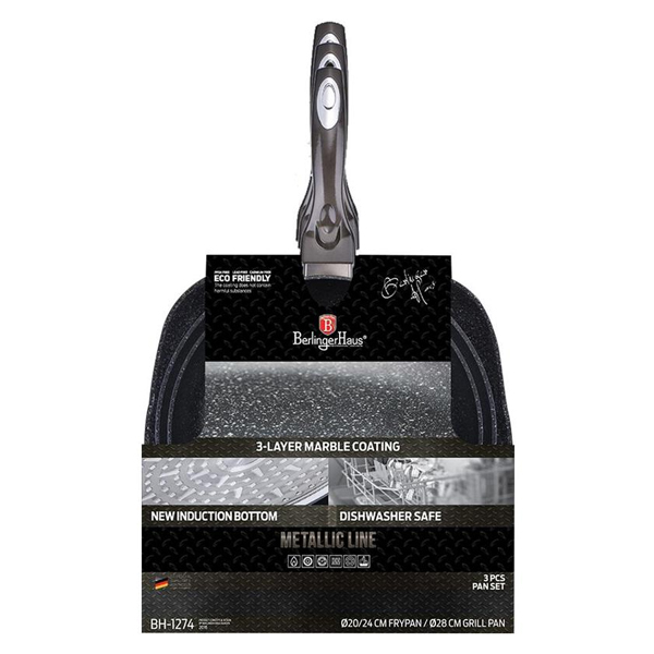 BỘ 3 CHẢO MÀU CACBON XÁM