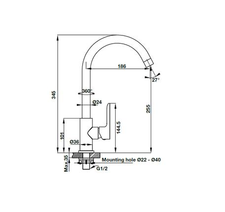 Vòi bếp Häfele HT19-CC1F255 - 570.52.281