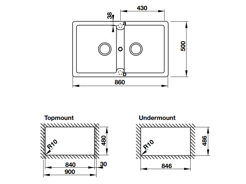 Chậu đá màu xám Hafele 860mm HS19-GEN2S90 570.36.500