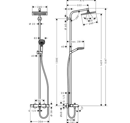 Bộ thanh sen có bộ trộn bồn tắm điều nhiệt Crometta E 589.54.515