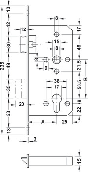 Thân khóa Hafele cho cửa phòng Inox mờ 911.02.153