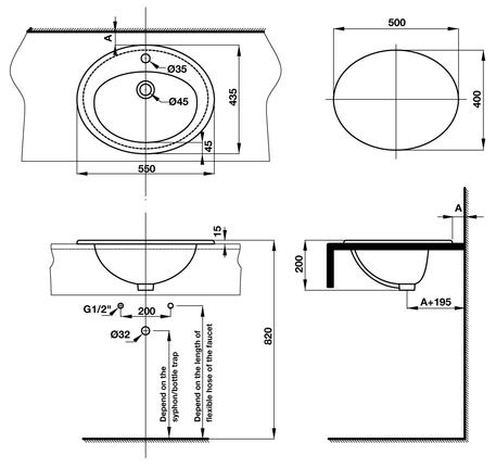 Lavabo vành nổi COMPACT 588.82.205
