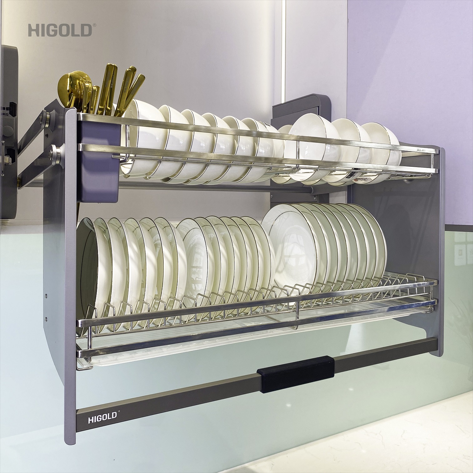 Giá Bát Đĩa Nâng Hạ Higold Inox 304