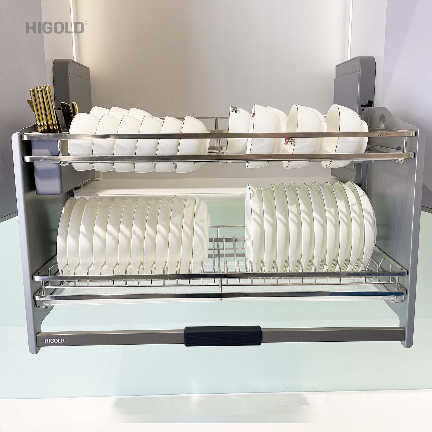 Giá Bát Đĩa Nâng Hạ Higold Inox 304