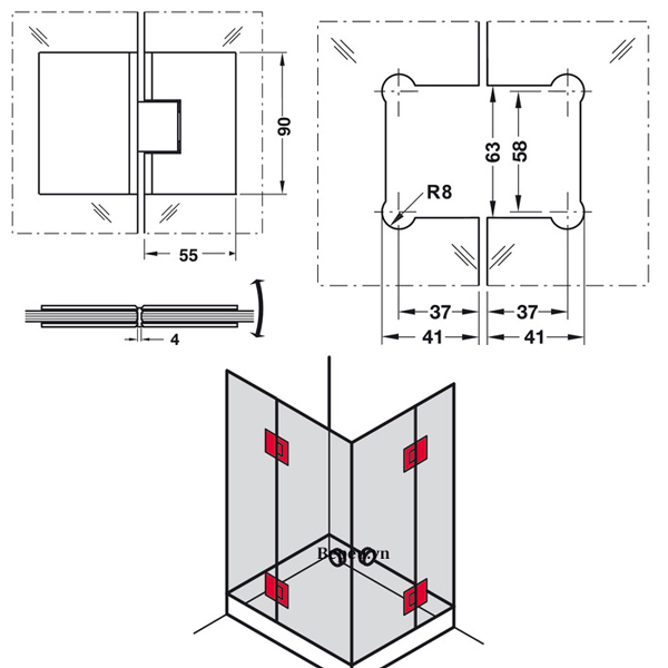 Bản lề kính – kính 180 độ DIY Hafele 499.05.807