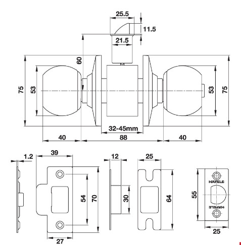 Bộ tay nắm cửa Hafele dạng tròn Cửa WC Hafele 489.93.135