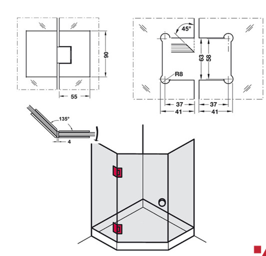 Bản lề kính – kính 135 độ Hafele