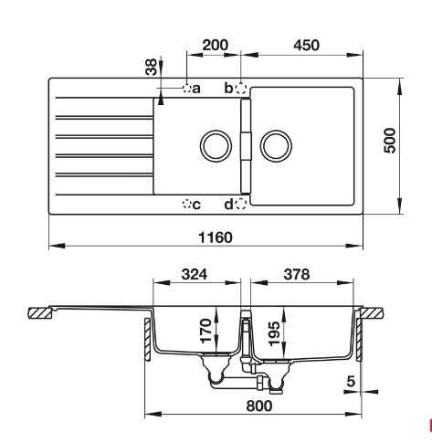 Chậu rửa bát HS19-GED2S80 Hafele 570.35.470