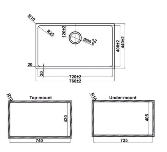 Chậu bếp Inox Hafele Satin R25 HS24-SSN1S-760 567.24.407