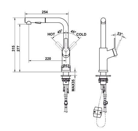 Vòi bếp Hafele LUX-P HT25-SH1P315 570.85.049 Chrome mờ