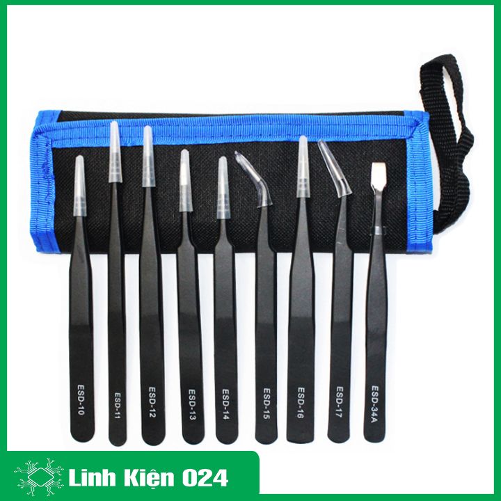 Bộ 9 Nhíp Kẹp ESD Inox Chống Tĩnh Điện Cao Cấp