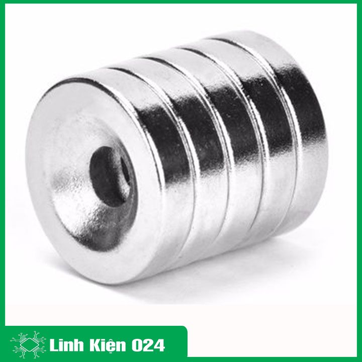 Bộ 5 Viên Nam Châm Đất Hiếm Tròn 15x3mm Có Lỗ 4mm Siêu Từ Tính