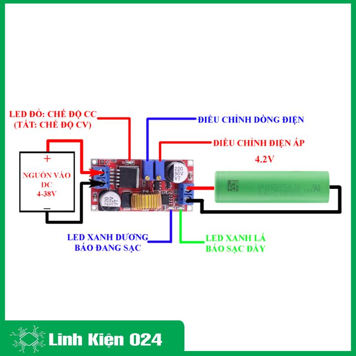 Module Hạ Áp Buck Bảo Vệ Quá Dòng Vin 4-38VDC Vout 1.25-36VDC 5A (K2E3)